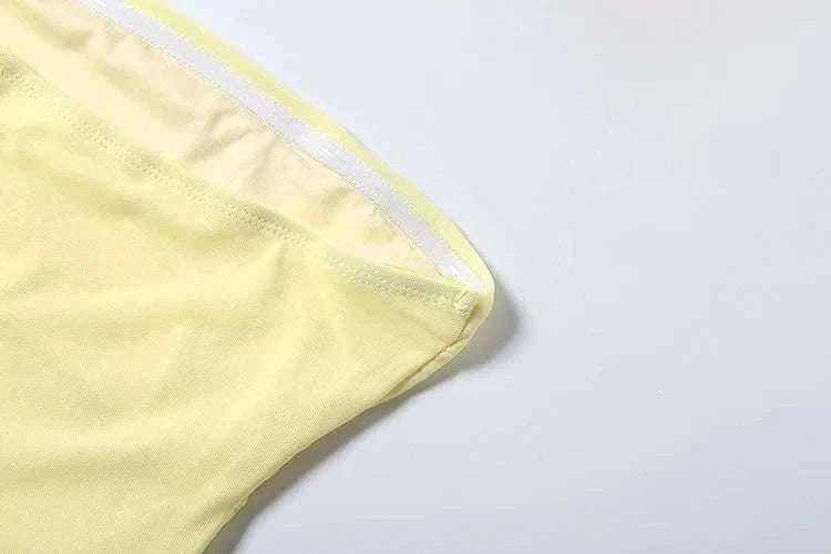 Sheer Backless Mini Dress with Slash Neck and Bodycon Fit-Yellow / L