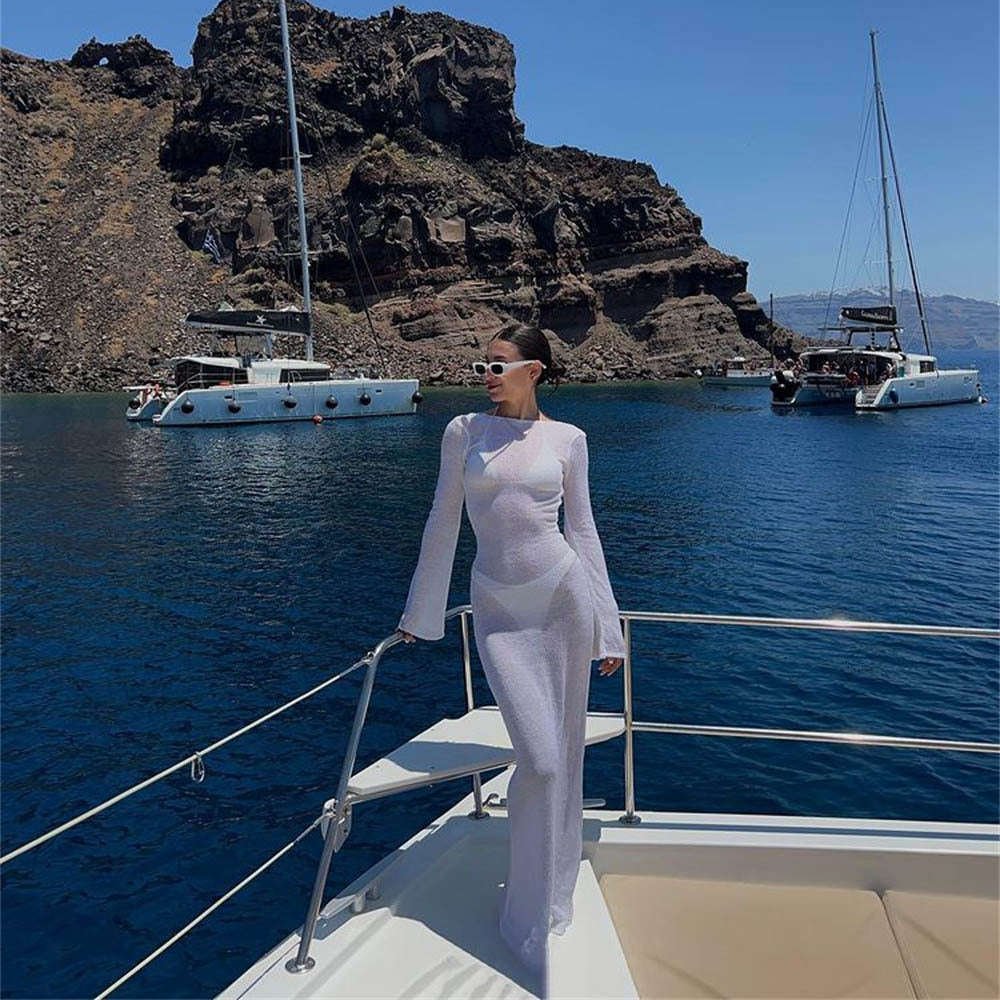 Sheer Beach Cover-Up Dress-black / M