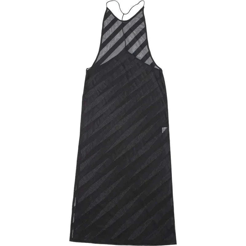 Sheer Mesh Halter Maxi Dress Backless Bodycon Split Summer Dress-WHITE / M