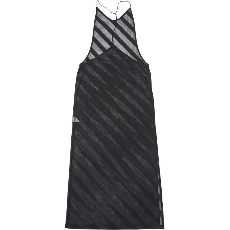 Sheer Mesh Halter Maxi Dress Backless Bodycon Split Summer Dress-WHITE / M