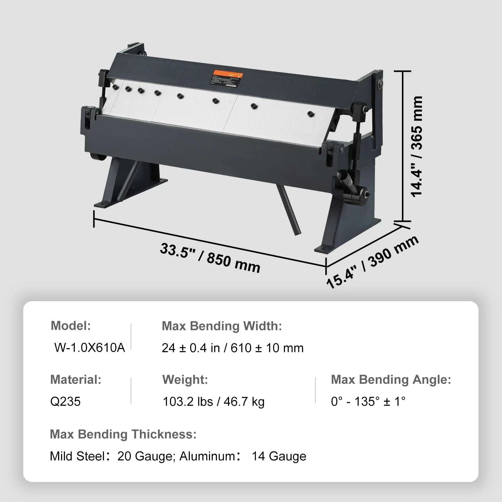 Sheet Metal Bending Brake 24–48 Inch Box & Pan Metal Bender-48 inches / United States