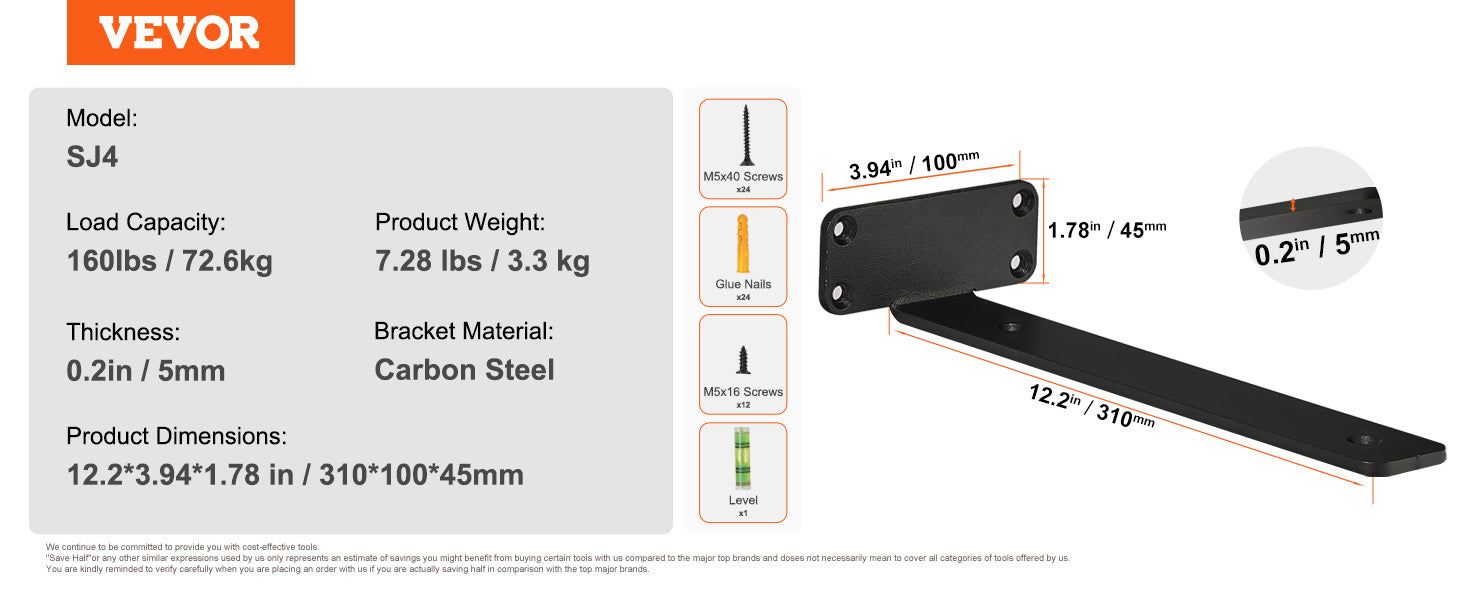 Heavy Duty Shelf Brackets Matte Black Steel