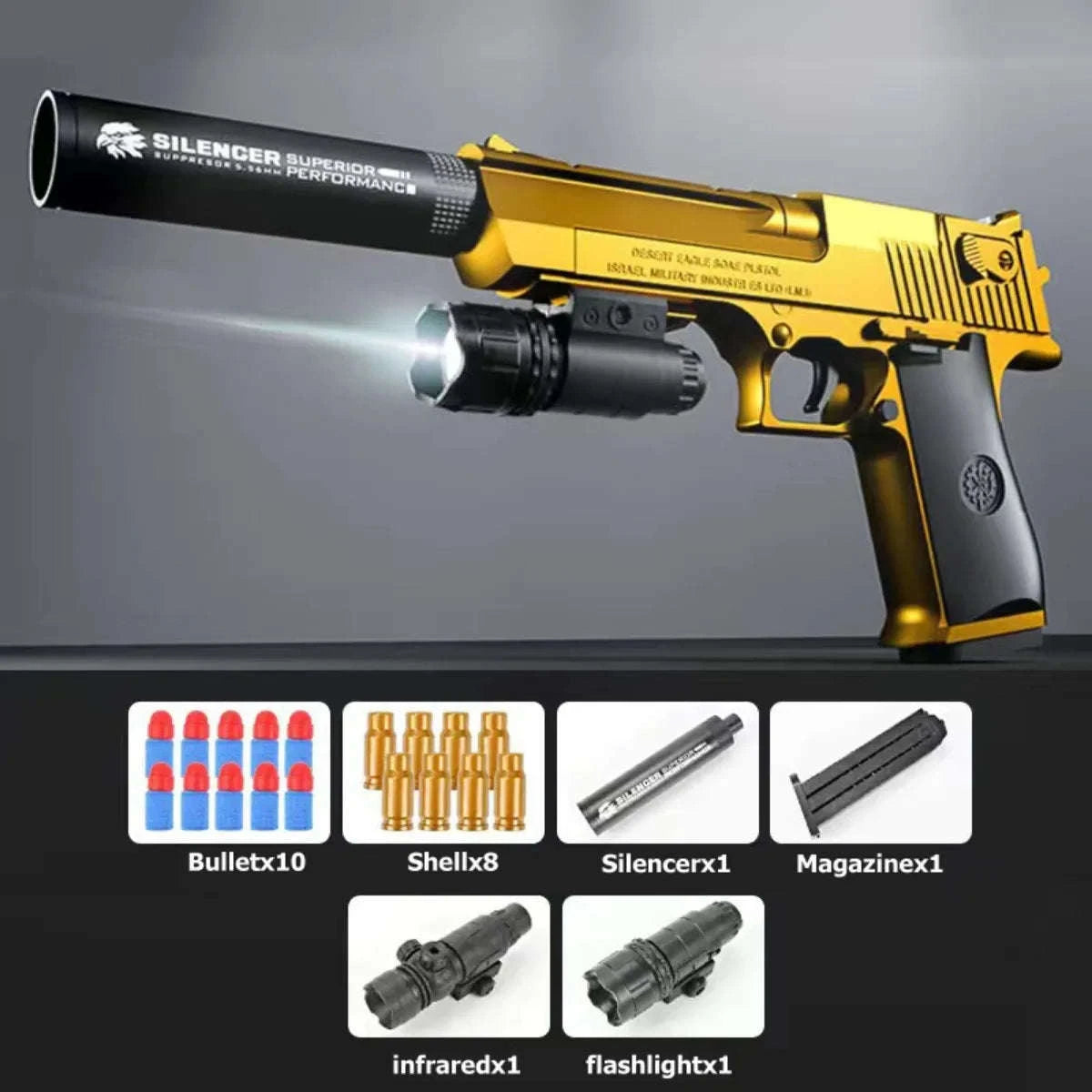 Shell Ejection Toy Pistol with Soft Foam Bullets for Outdoor Play-Gold-A / China Mainland