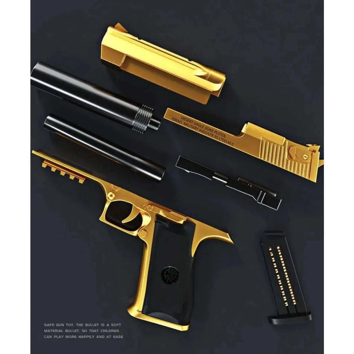 Shell Ejection Toy Pistol with Soft Foam Bullets for Outdoor Play-Gold-A / China Mainland