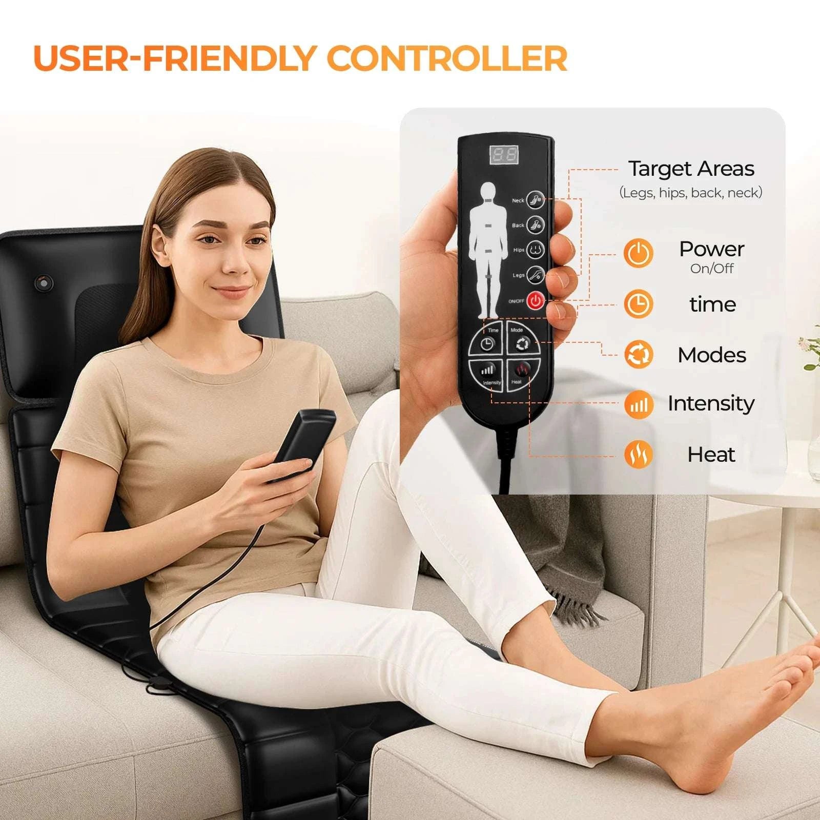 Shiatsu Full Body Massage Mat with Heat and 10 Vibration Motors-With Foot Massager / US Plug / United States