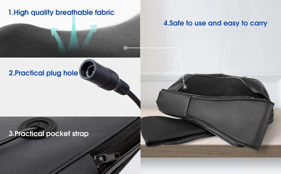 Shiatsu Neck Massager Heated Deep Kneading Pillow-Black 4 Button / EU Plug