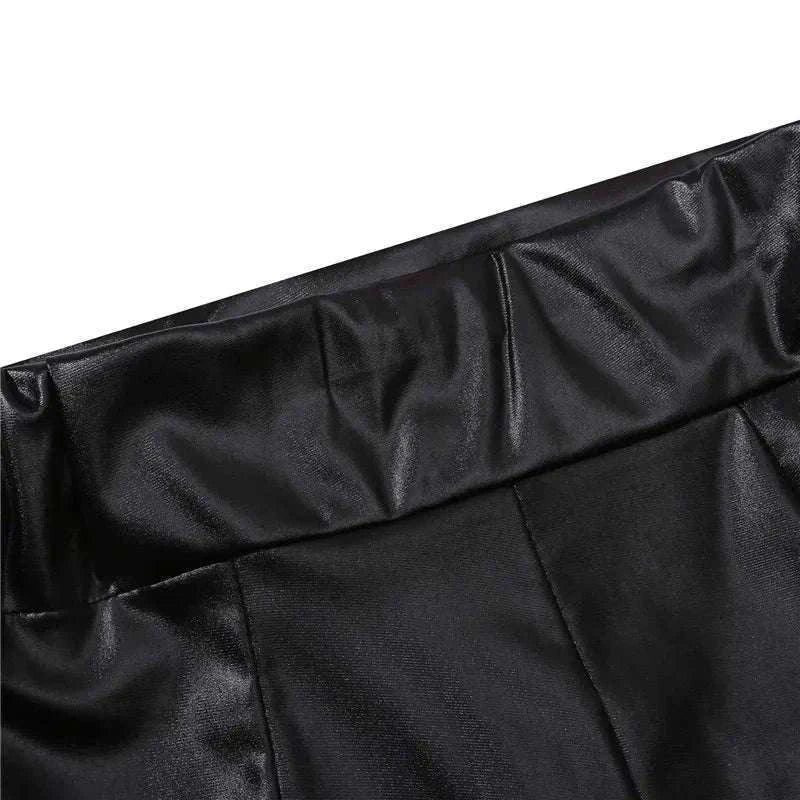 Shiny Faux PU Leather Shorts for Women-black / XL