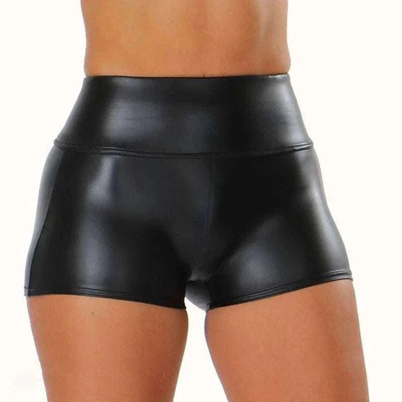Shiny Faux PU Leather Shorts for Women-black / XL