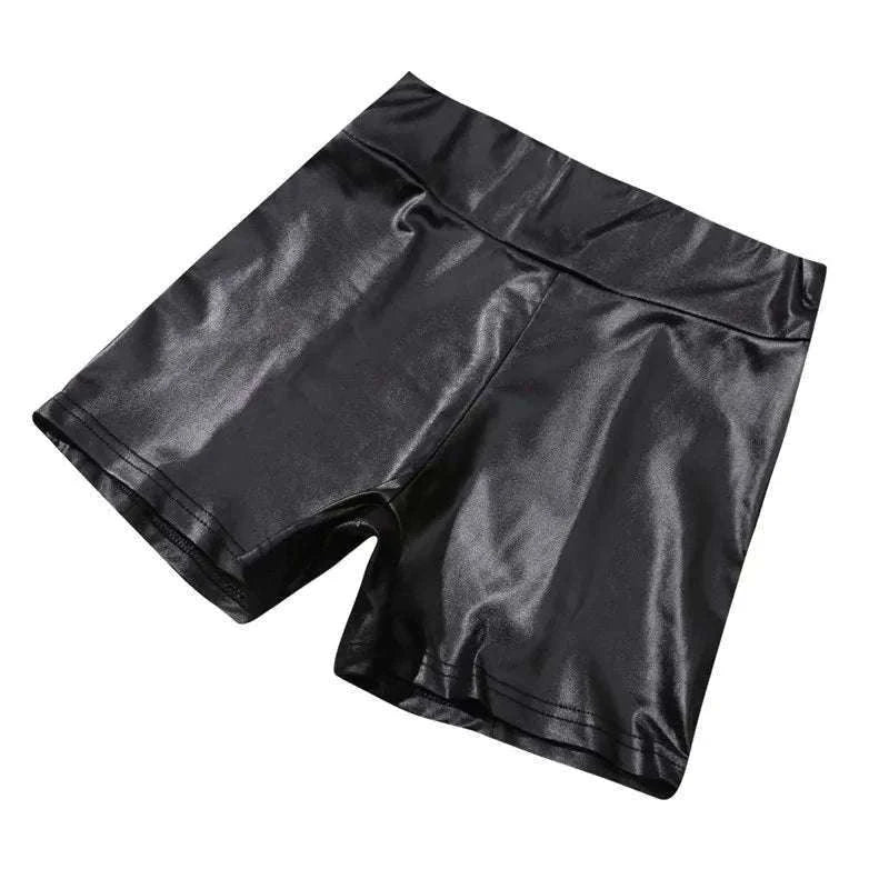 Shiny Faux PU Leather Shorts for Women-black / XL