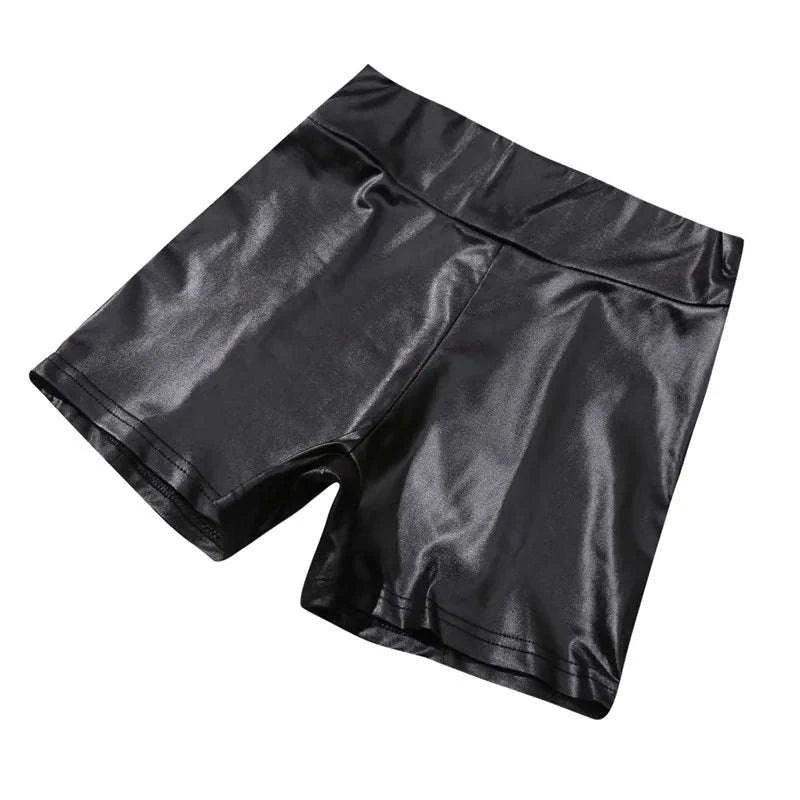 Shiny Faux PU Leather Shorts for Women-black / XL