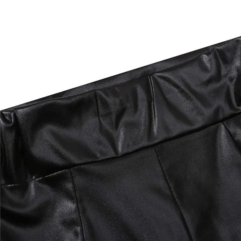 Shiny Faux PU Leather Shorts for Women-black / XL