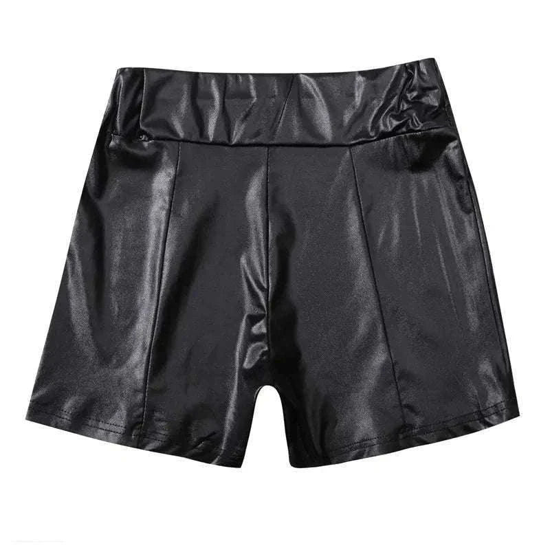Shiny Faux PU Leather Shorts for Women-black / XL