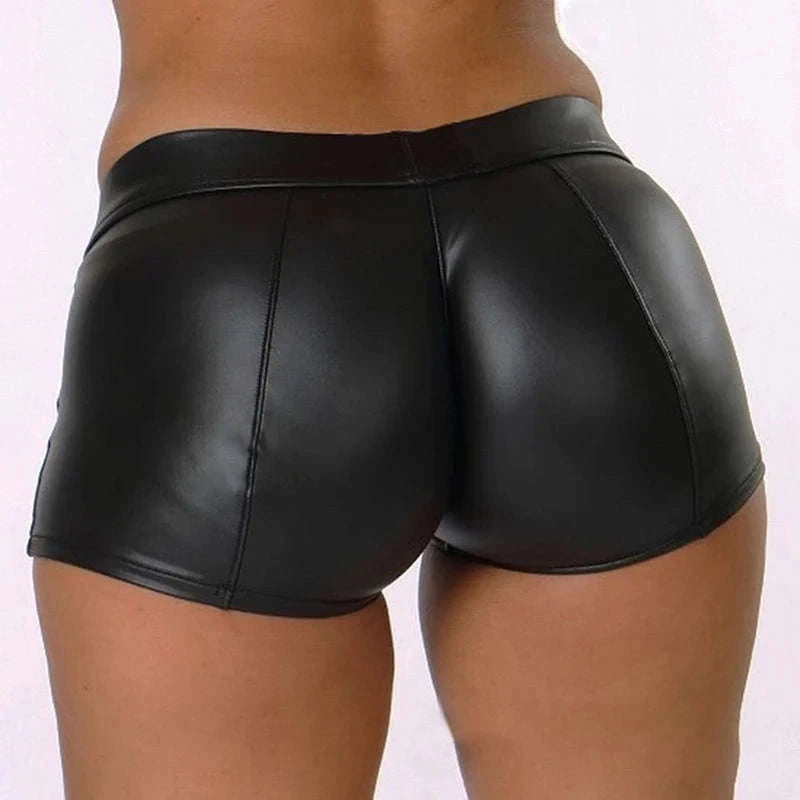 Shiny Faux PU Leather Shorts for Women-black / XL