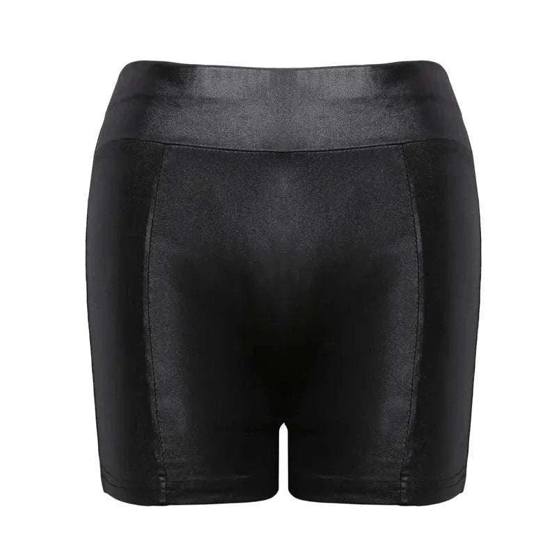 Shiny Faux PU Leather Shorts for Women-black / XL