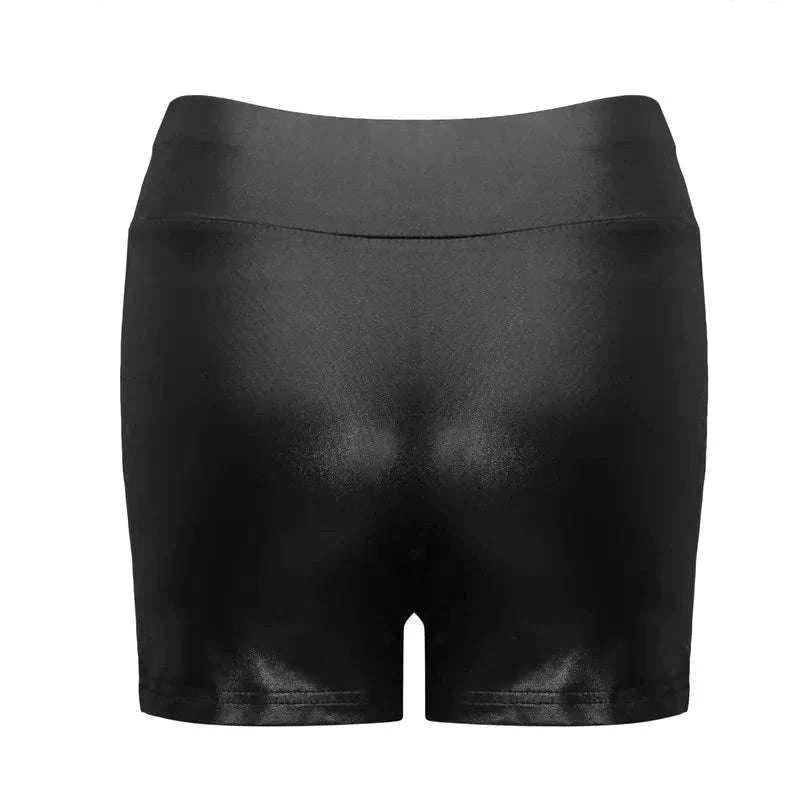 Shiny Faux PU Leather Shorts for Women-black / XL
