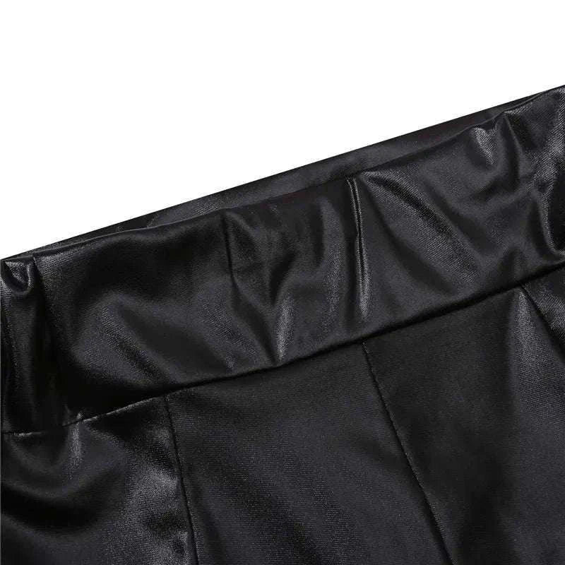 Shiny Faux PU Leather Shorts for Women-black / XL