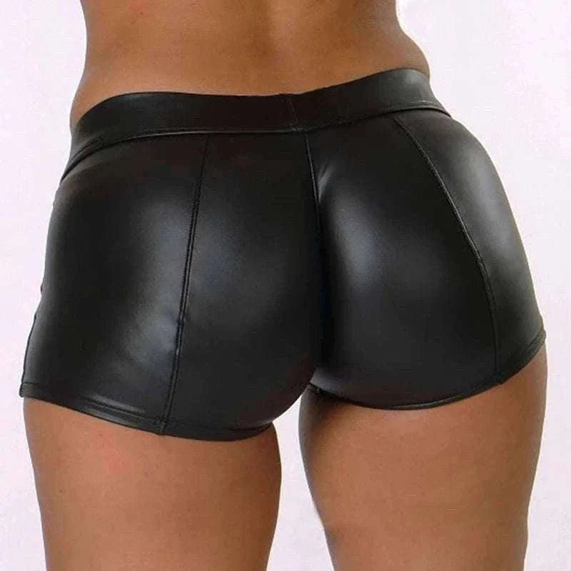 Shiny Faux PU Leather Shorts for Women-black / XL