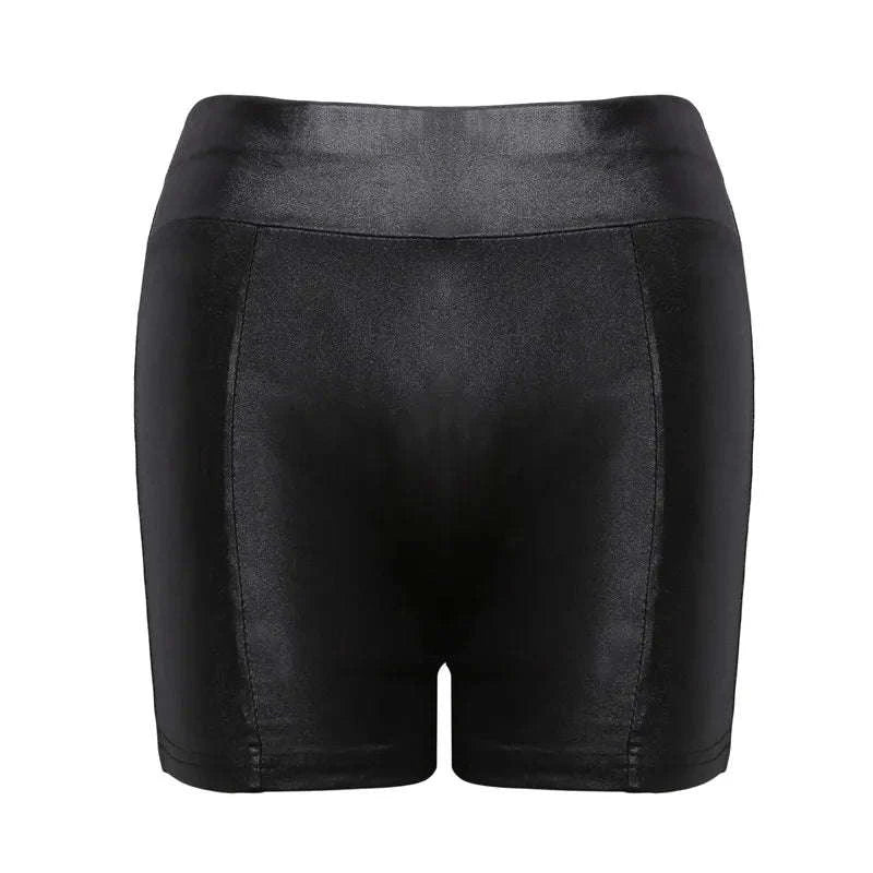 Shiny Faux PU Leather Shorts for Women-black / XL