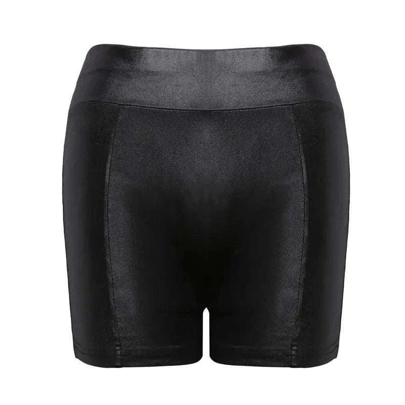 Shiny Faux PU Leather Shorts for Women-black / XL