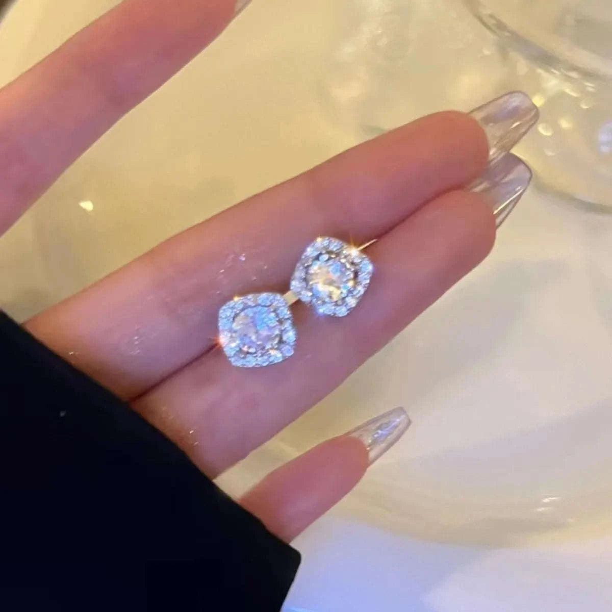 Shiny Imitation Diamond Earrings Set – Square & Round Studs-E1047