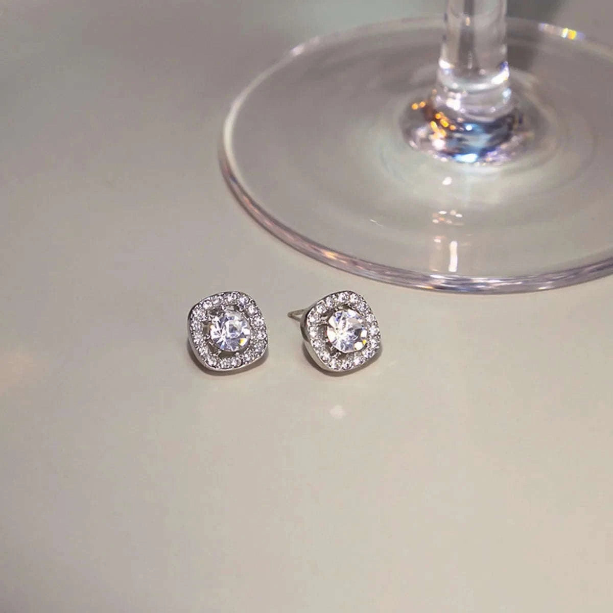 Shiny Imitation Diamond Earrings Set – Square & Round Studs-E1047
