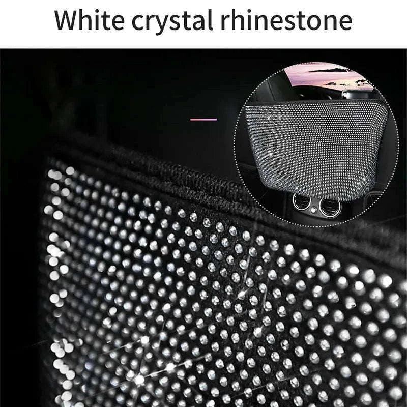 Shiny White Rhinestone Center Console Organizer Storage Bag-White rhinestone