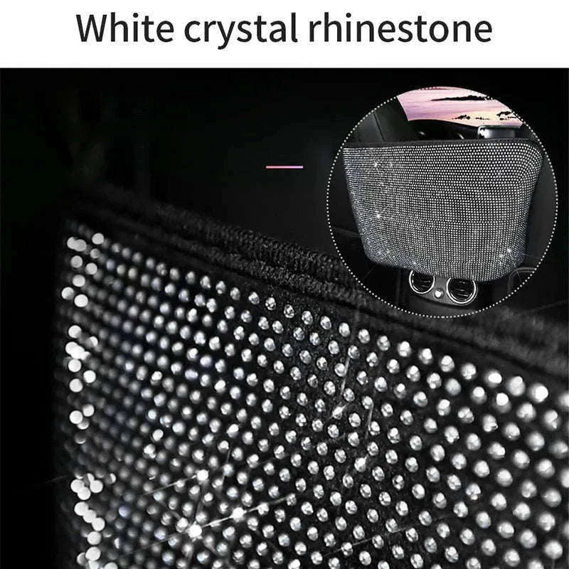 Shiny White Rhinestone Center Console Organizer Storage Bag-White rhinestone