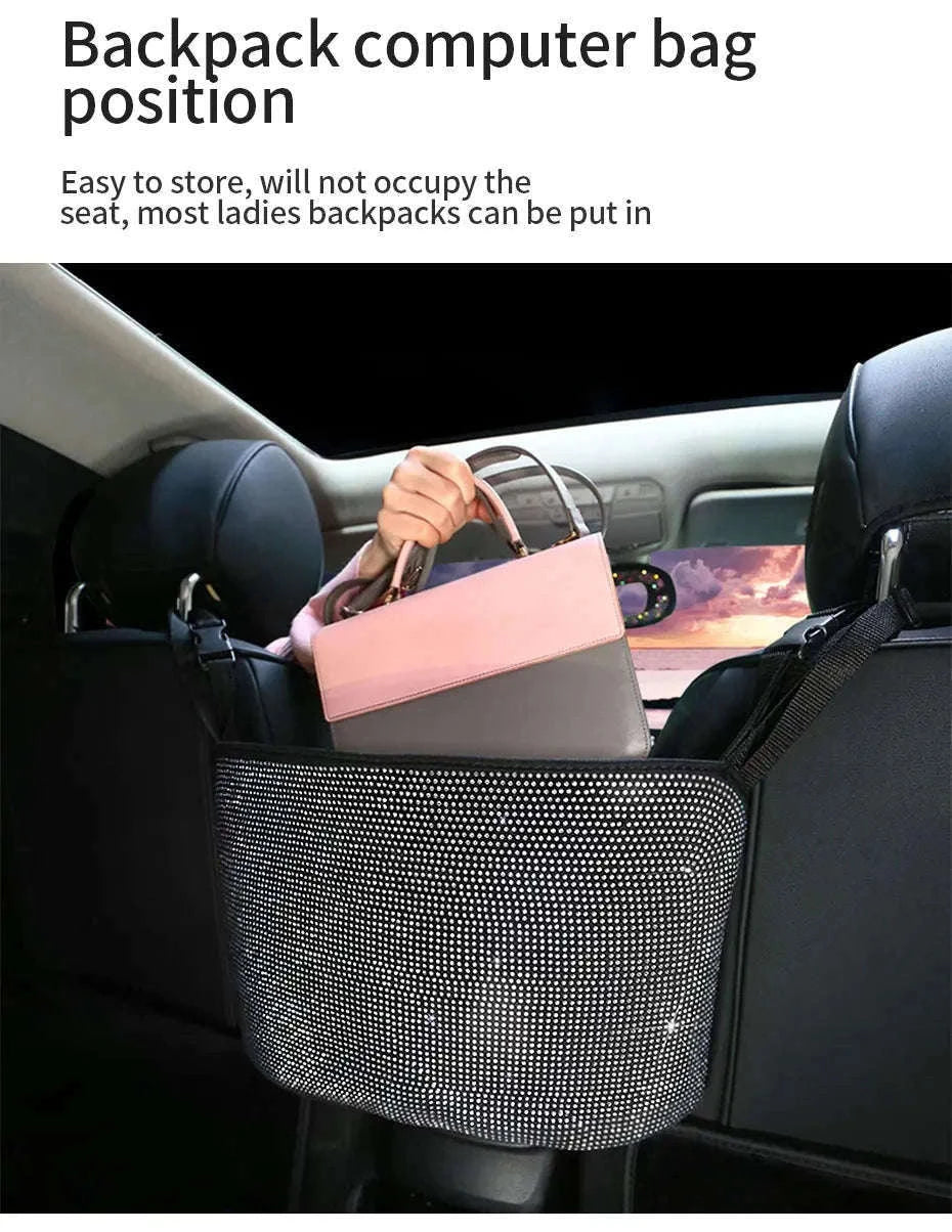 Shiny White Rhinestone Center Console Organizer Storage Bag-White rhinestone