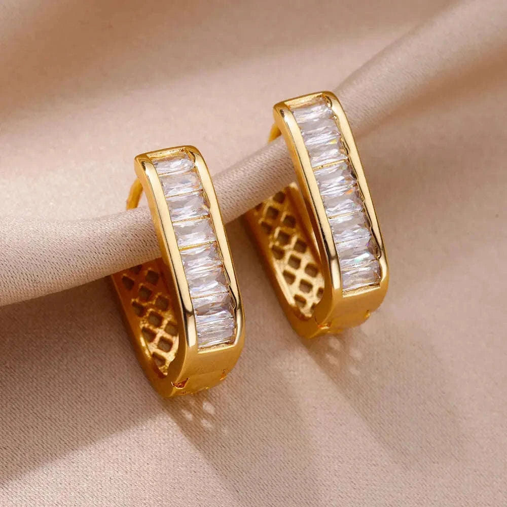 Shiny Zircon Circle Square Hoop Earrings for Women-E3128G-15
