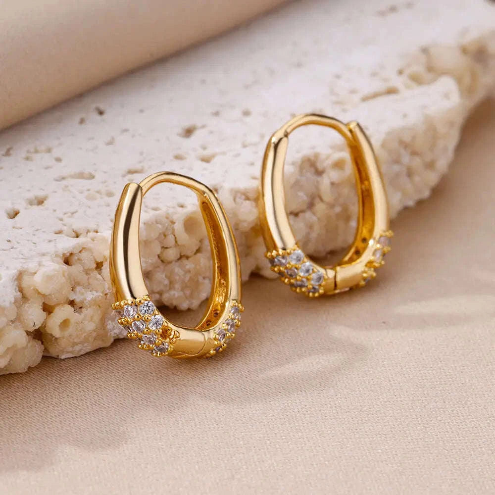 Shiny Zircon Circle Square Hoop Earrings for Women-E3434G
