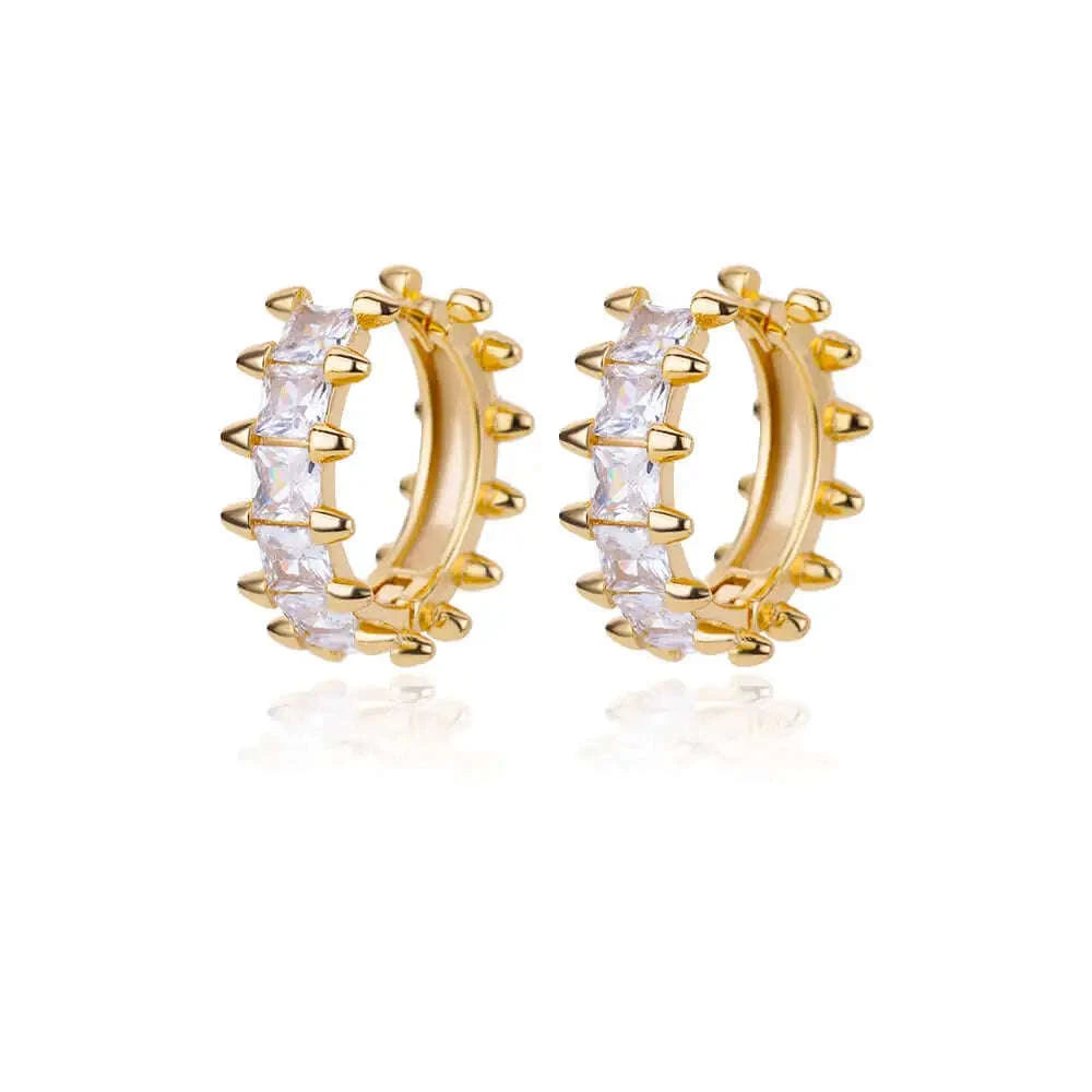 Shiny Zircon Circle Square Hoop Earrings for Women-E3434G
