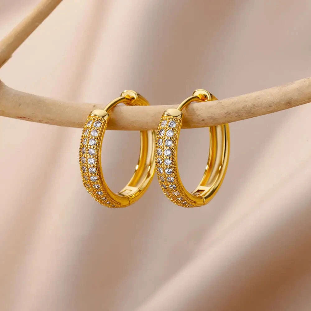 Shiny Zircon Circle Square Hoop Earrings for Women-E3434G