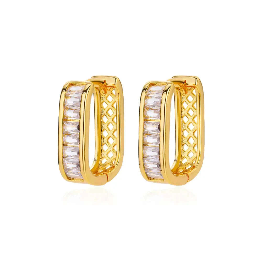 Shiny Zircon Circle Square Hoop Earrings for Women-E3434G