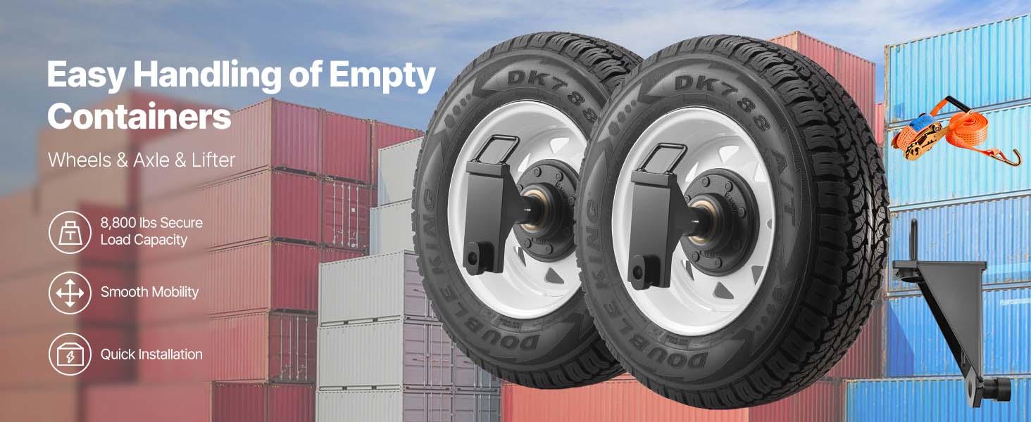Shipping Container Wheels Kit 8800 lbs with 16in Tires & Jack