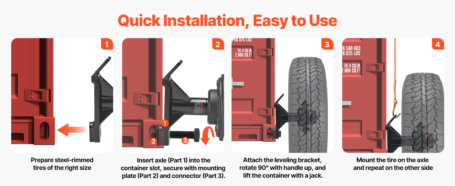 Shipping Container Wheels Kit 8800 lbs with 16in Tires & Jack