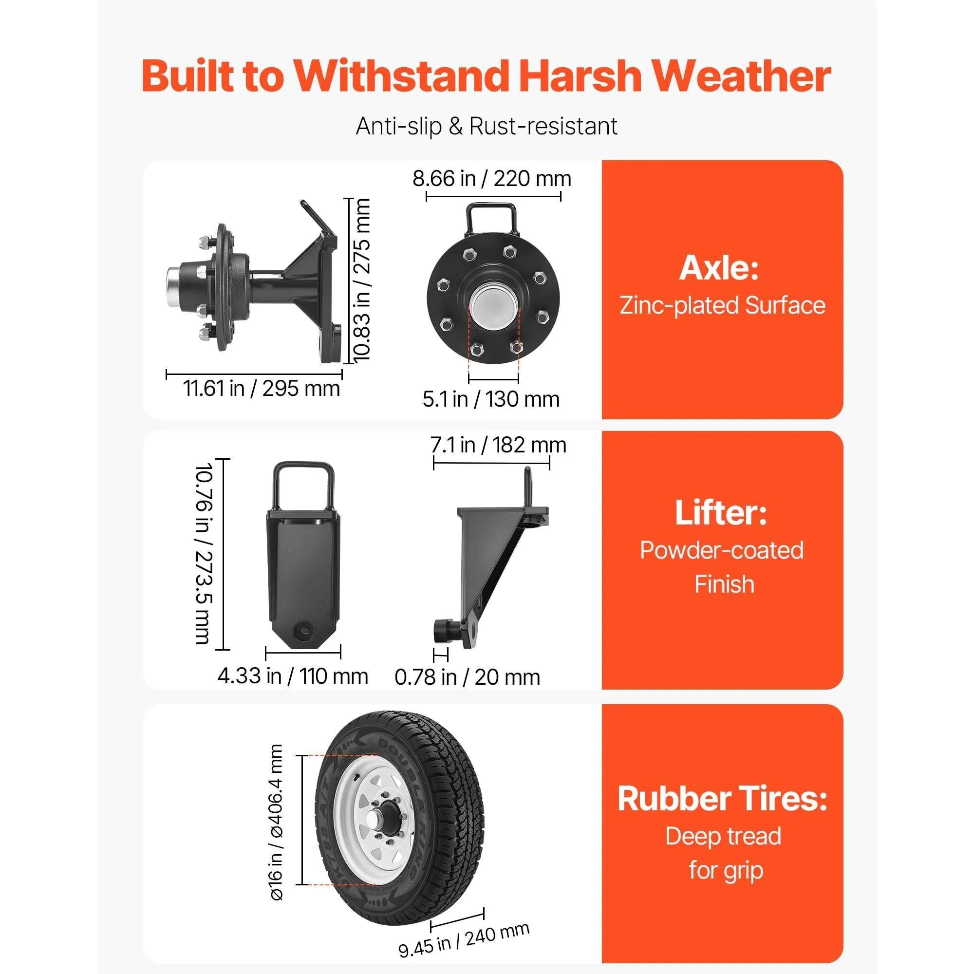 Shipping Container Wheels Kit 8800 lbs with 16in Tires & Jack-black / United States