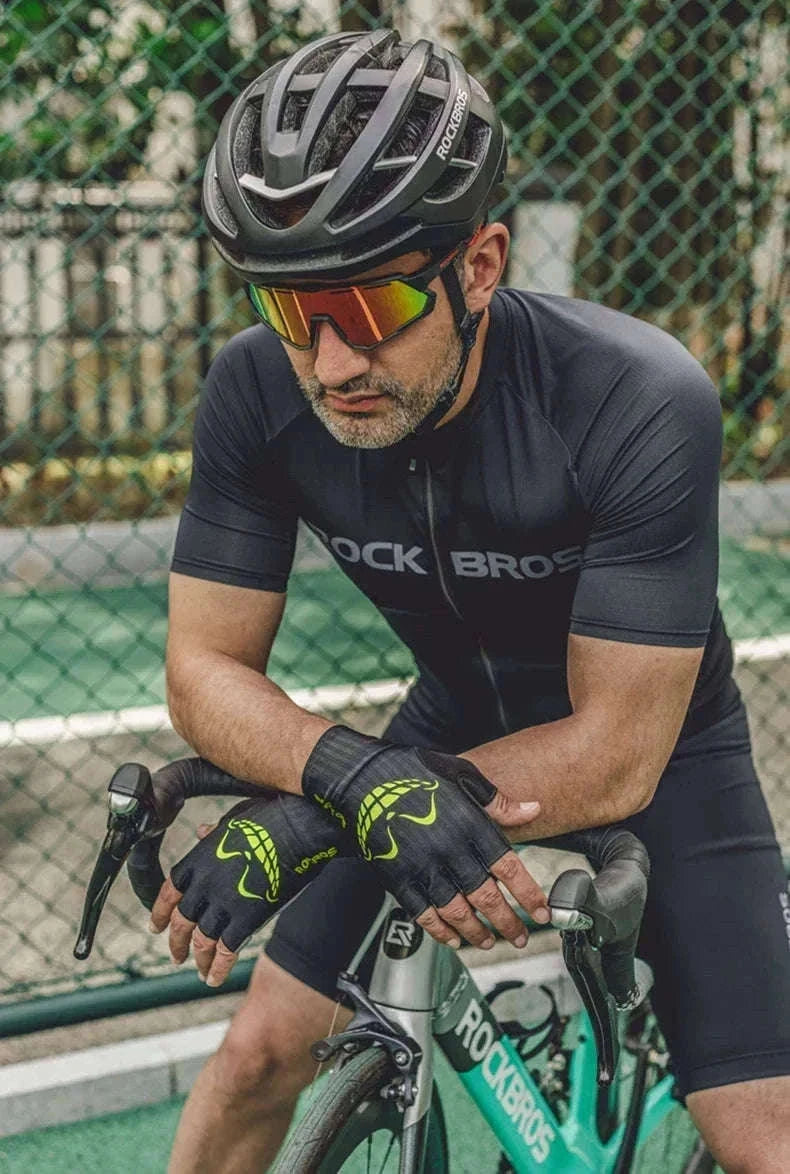 Shock-Absorbing Half Finger Cycling Gloves Breathable Grip-16220004-G / XL