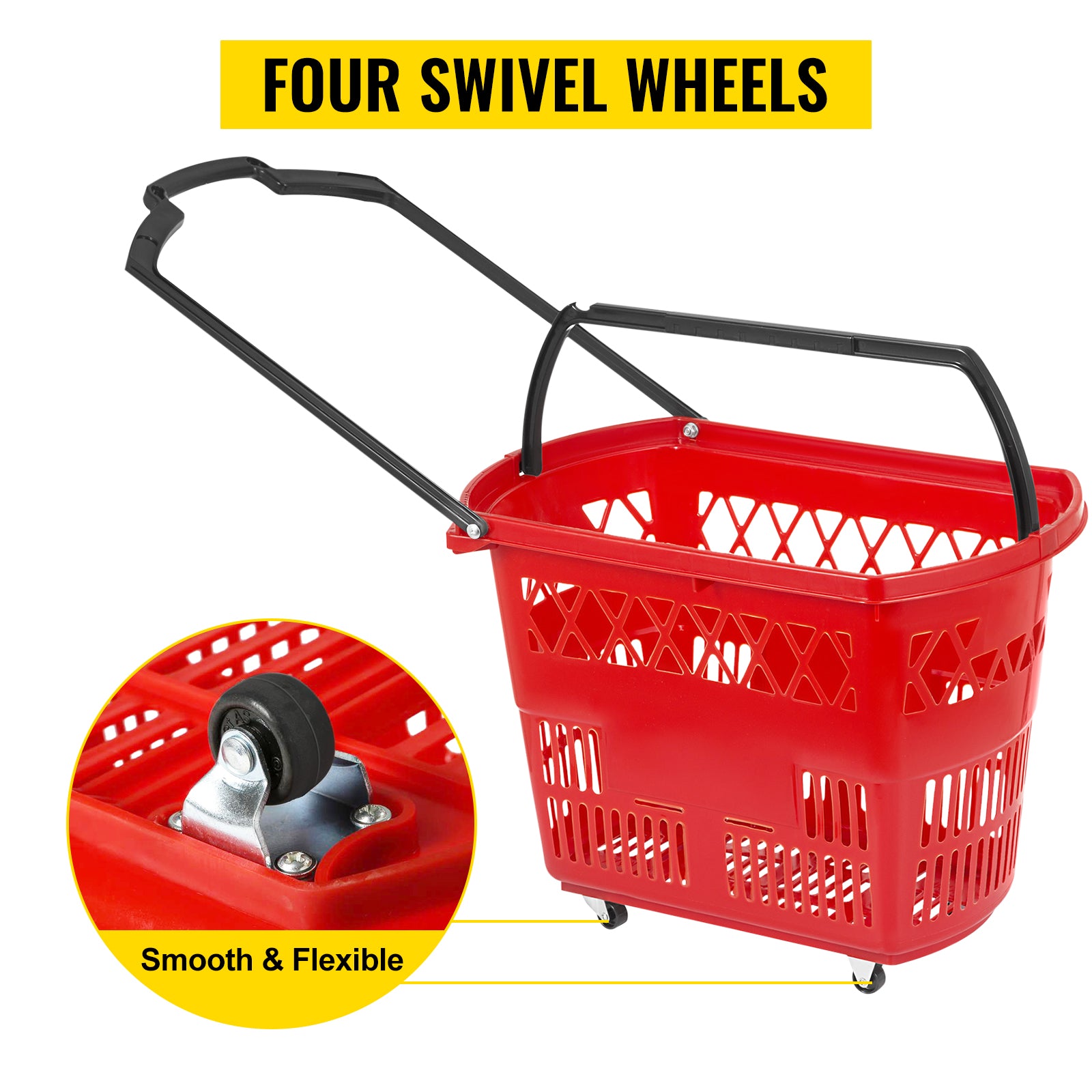 6-Pack Rolling Shopping Baskets with Wheels & Dual Handles
