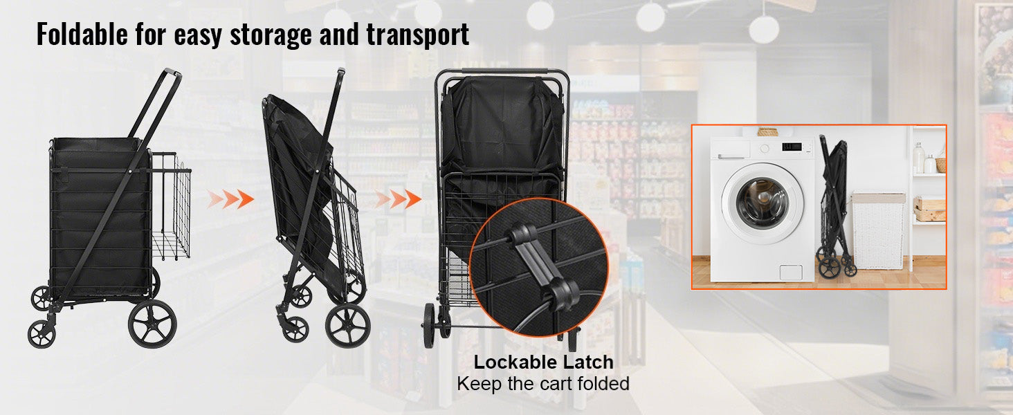 Chariot de courses pliable avec doublure imperméable et capacité de 330LB