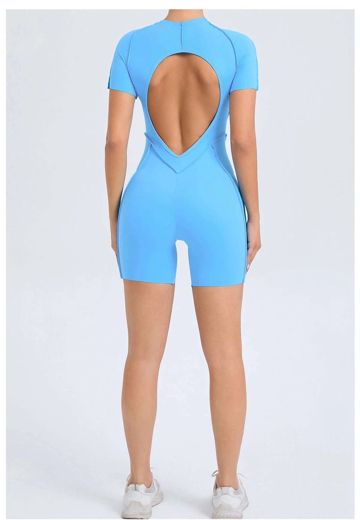 Short Jumpsuit Gym Clothes For Women – Backless Scrunch Fitness Suit-Blue / M