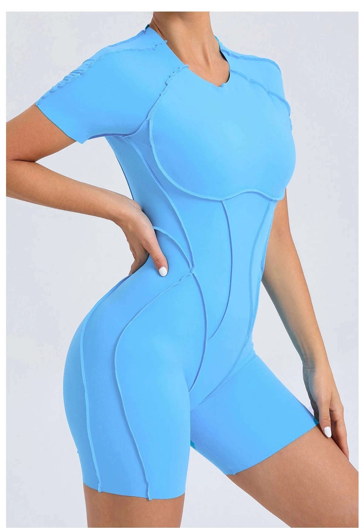 Short Jumpsuit Gym Clothes For Women – Backless Scrunch Fitness Suit-Blue / M