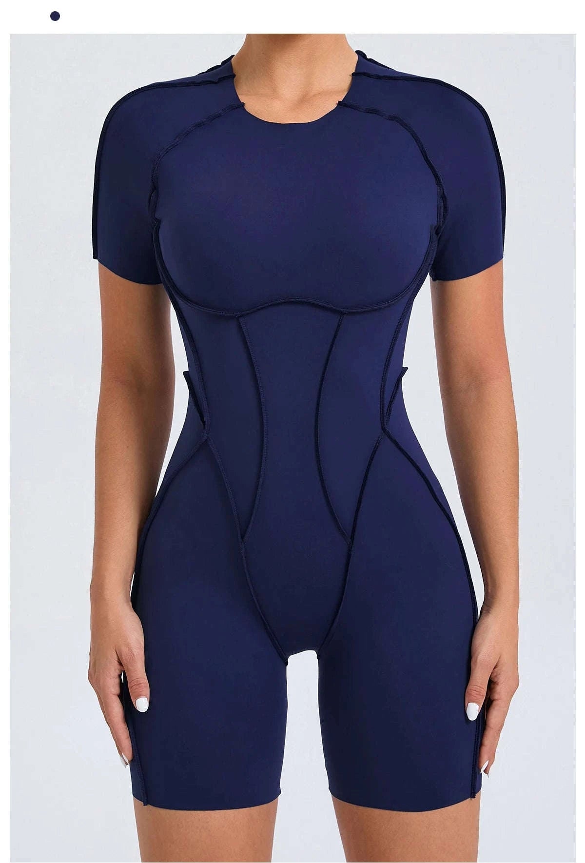 Short Jumpsuit Gym Clothes For Women – Backless Scrunch Fitness Suit-Blue / M