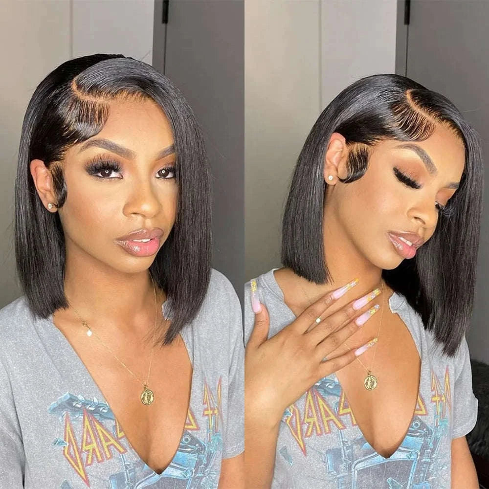 Short Straight Bob Wig Human Hair with Transparent Lace-13x4 Lace Wig / france / 8inches