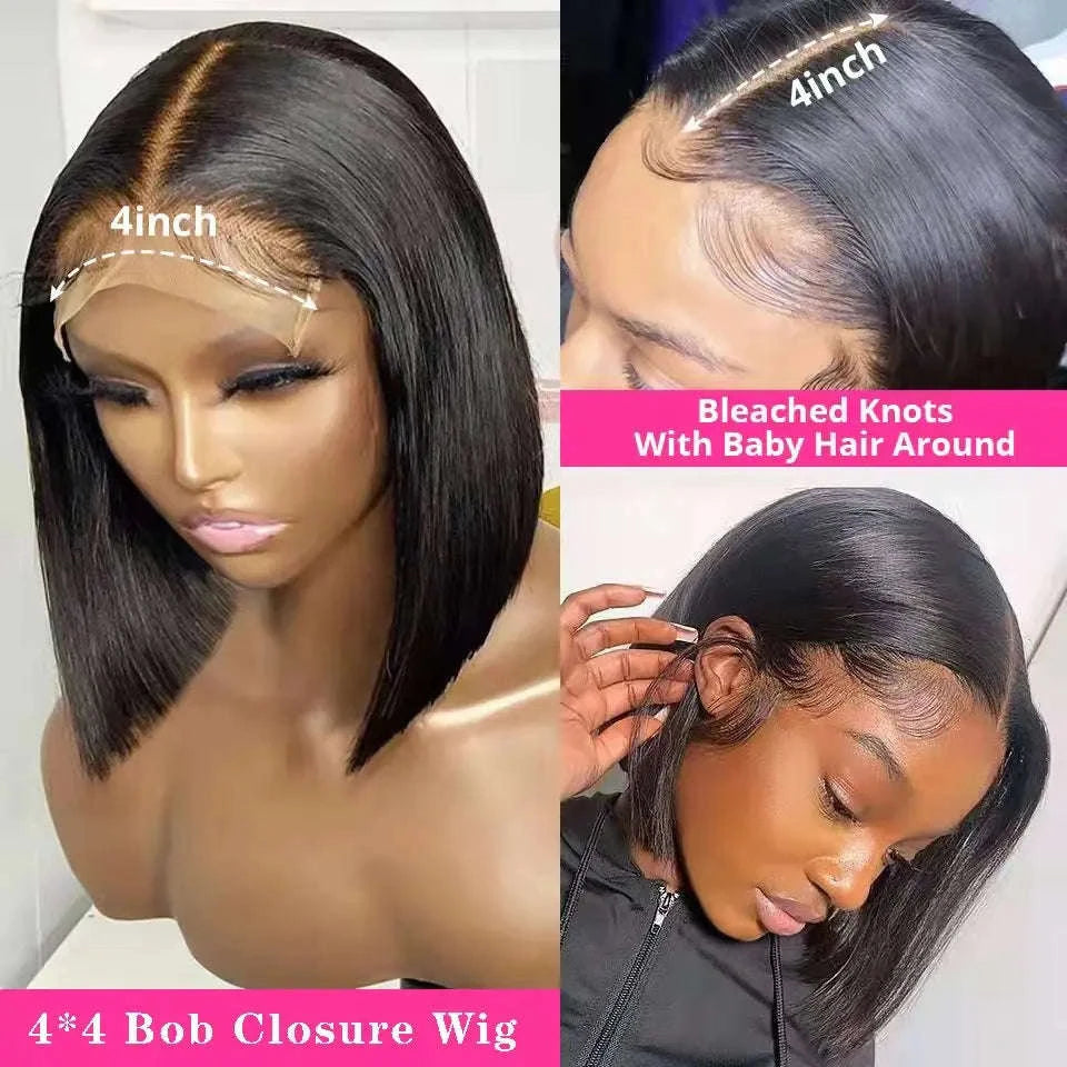 Short Straight Bob Wig Human Hair with Transparent Lace-13x4 Lace Wig / france / 8inches