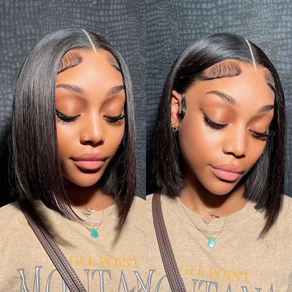 Short Straight Bob Wig Human Hair with Transparent Lace-13x4 Lace Wig / france / 8inches