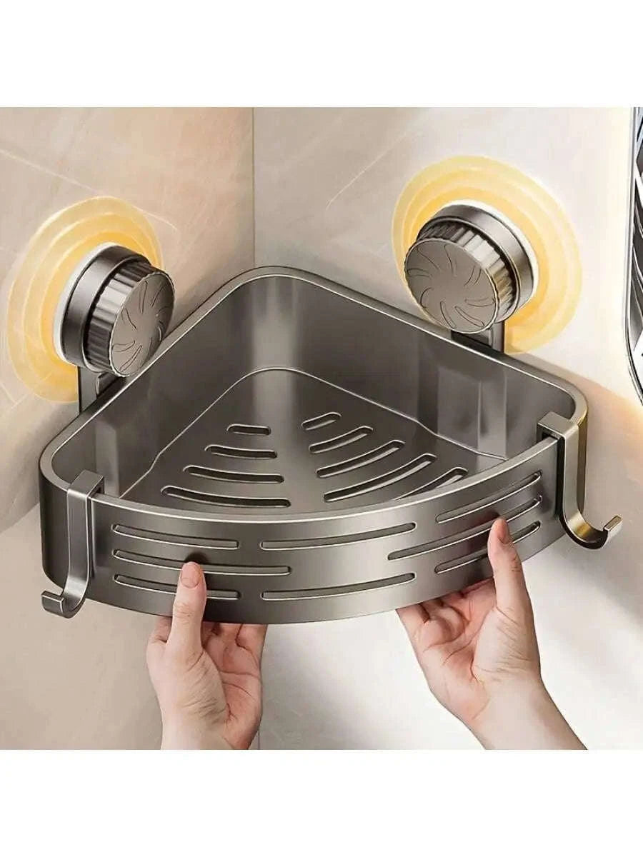 Shower Corner Storage Basket with Suction Mount & Towel Bar-United States / black / 2-tier