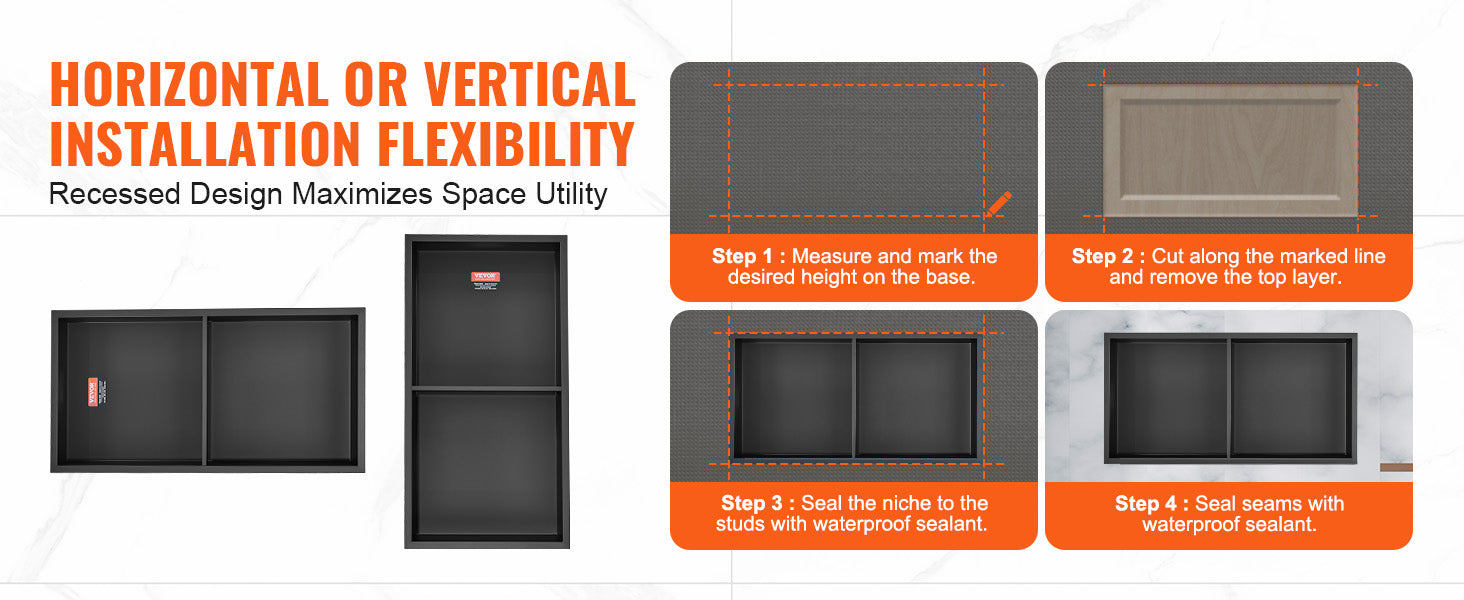 Stainless Steel Shower Niche with Double Shelves