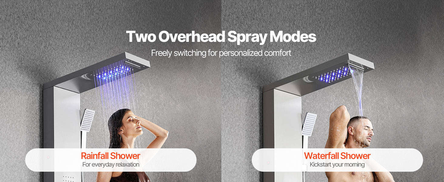 Shower Panel Tower System with Rainfall Waterfall Shower Head and Tub Spout-6Outlet / Poland