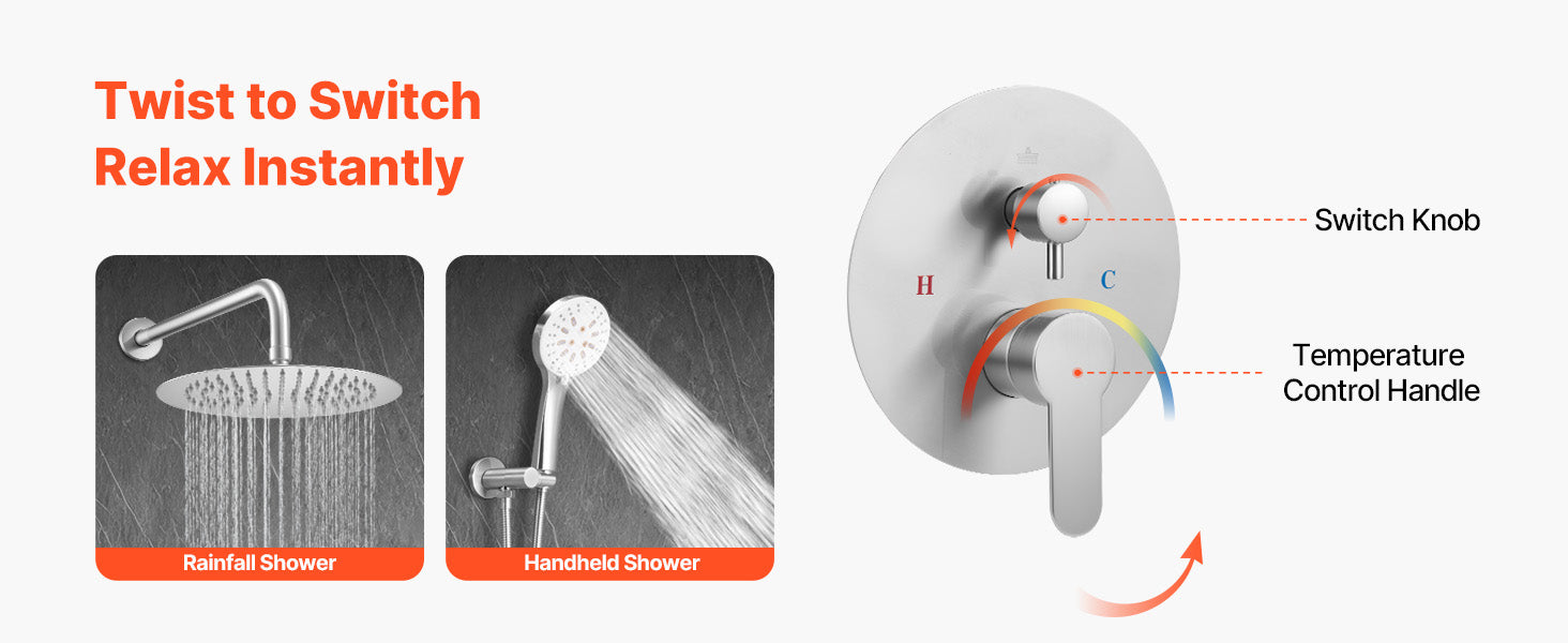 Sistem de duș cu ploaie cu cap de 10 inch și set de pulverizator manual