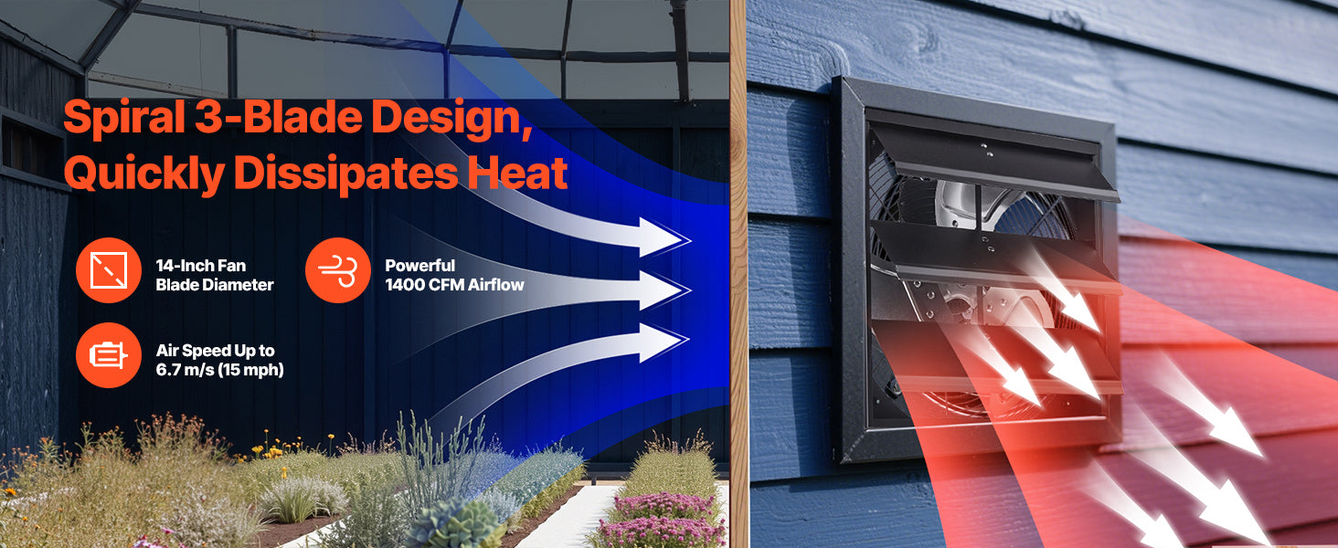 Wall Mounted Shutter Exhaust Fan with Speed Control for Attic